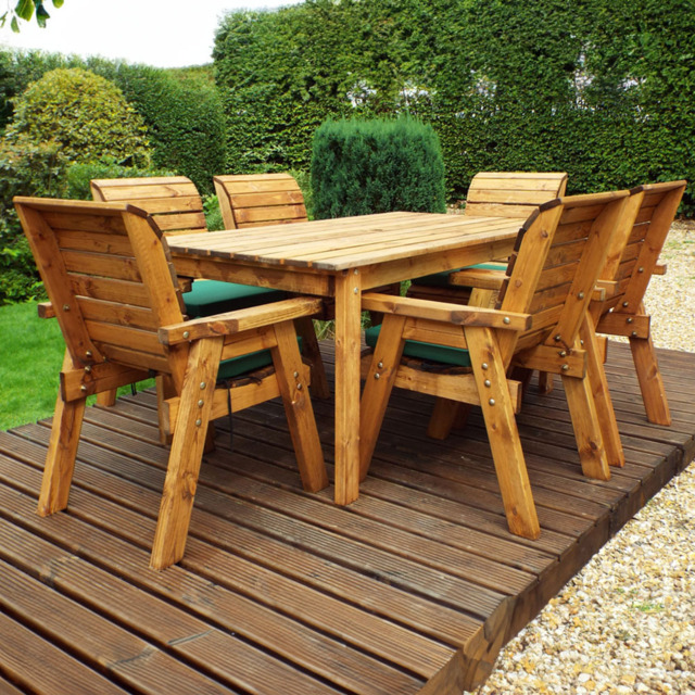 Charles Taylor Solid Wood 6 Seater Rectangular Outdoor Dining Set with Green Cushions - image 1