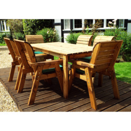 Charles Taylor Solid Wood 6 Seater Rectangular Outdoor Dining Set with Green Cushions - thumbnail 4