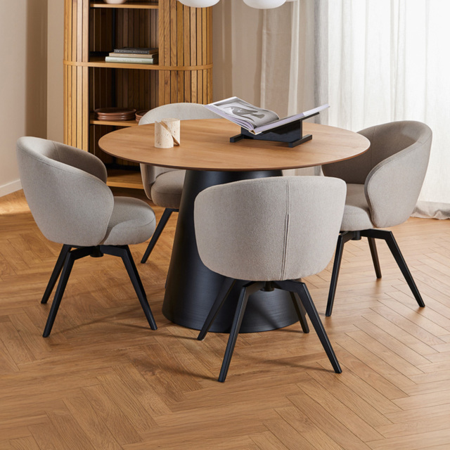 Florence Soli Darlene Oak Black and Beige 4 Seater Round Dining Set - image 1