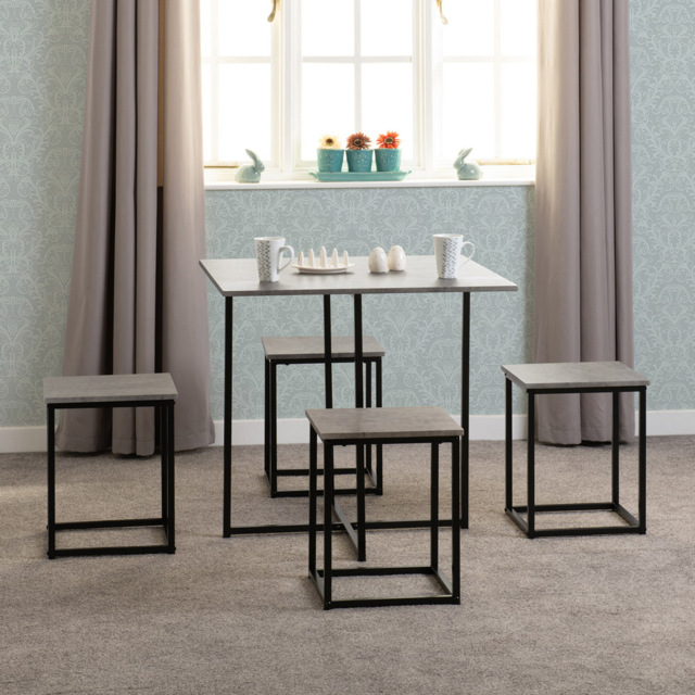 Seconique Kent Stowaway 4 Seater Dining Set Stone and Black - image 1