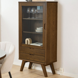 Florence A Line 2 Drawer Single Door Smoked Oak Display Cabinet
