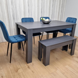 Kosy Koala 6 Seater Velvet Arrow Design Dining Bench Set Dark Grey and Blue