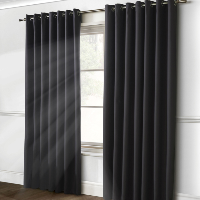 Alan Symonds Essential Plain Ring Top Eyelet Curtains Charcoal 167 x 137cm - image 1