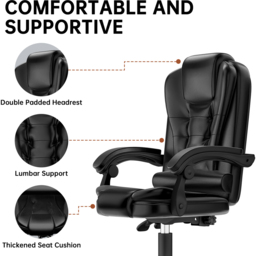 Rattrix Black PU Leather Height Adjustable Office Chair with Large Padded Seat - thumbnail 3