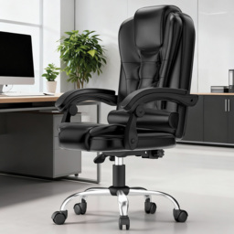 Rattrix Black PU Leather Height Adjustable Office Chair with Large Padded Seat