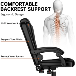Rattrix Black PU Leather Height Adjustable Office Chair with Large Padded Seat - thumbnail 4
