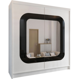 M N Furniture Cheen 2 Door White and Black Strip Mirrored Sliding Wardrobe 203cm - thumbnail 2