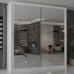 M N Furniture Modern Gala 2 Door White Mirrored Sliding Wardrobe 203cm - thumbnail 1