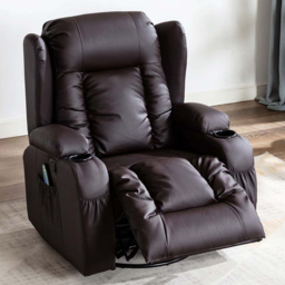 Furniture Online Caesar Bonded Leather Brown Rocking Swivel Recliner Heat and Massage Chair