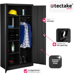 tectake Black Filing Cabinet with 6 Shelf Compartment and Rail - thumbnail 4