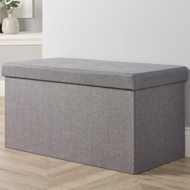 Home Source Grey Linen Foldable Storage Ottoman - image 1