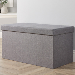 Home Source Grey Linen Foldable Storage Ottoman