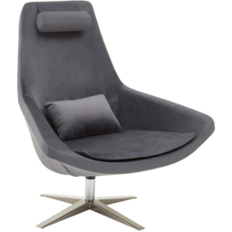 Premier Housewares Kalo Grey Velvet Swivel Lounge Chair - thumbnail 2