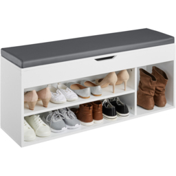 tectake Natalya White 4 Compartment Shoe Bench with Soft Cushion - thumbnail 3