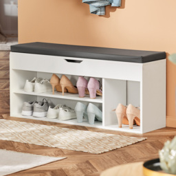 tectake Natalya White 4 Compartment Shoe Bench with Soft Cushion