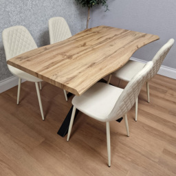 Portland Cream Gem Pattern Faux Leather Wooden Tabletop 4 Seater Dining Set - thumbnail 1