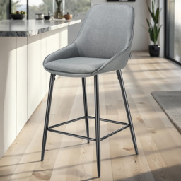 tectake Sierra Set of 4 Grey and Black Woven Fabric Padded Bar Stools - thumbnail 1