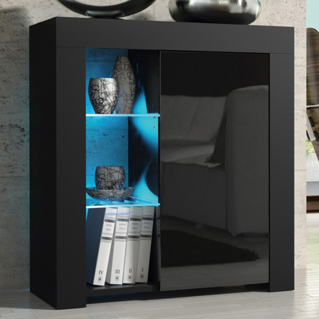 Creative Furniture Serene Black and Black Gloss Single Door 3 Shelf Sideboard with LED - image 1