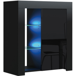 Creative Furniture Serene Black and Black Gloss Single Door 3 Shelf Sideboard with LED - thumbnail 2