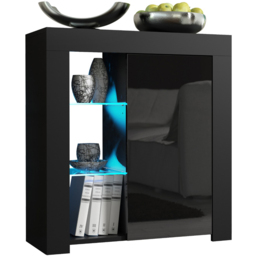 Creative Furniture Serene Black and Black Gloss Single Door 3 Shelf Sideboard with LED - thumbnail 3