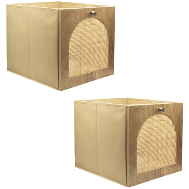 Homebase Timber Fronted Dark Oak Effect Rattan Cube Storage Insert 2 Pack - image 1
