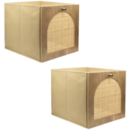 Homebase Timber Fronted Dark Oak Effect Rattan Cube Storage Insert 2 Pack - thumbnail 1