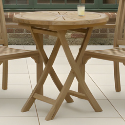 Charles Bentley Teak Wood Foldable Round Slatted Sundial Top Garden Bistro Table
