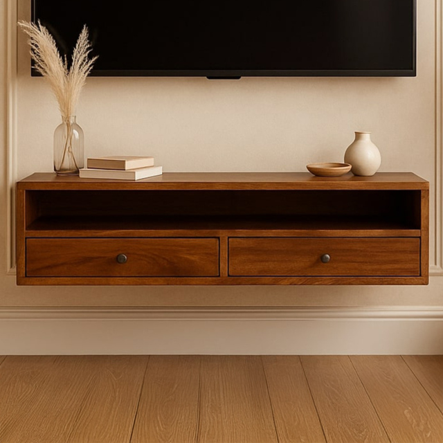 Artisan Furniture Lunar Chestnut 2 Drawer Single Shelf Solid Wood Wall-Mounted Media Unit - image 1