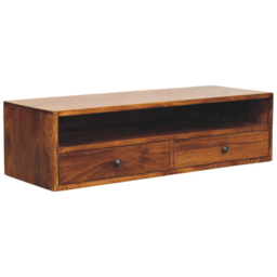 Artisan Furniture Lunar Chestnut 2 Drawer Single Shelf Solid Wood Wall-Mounted Media Unit - thumbnail 4