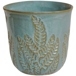 Ivyline Kew Teal Stoneware Fern Embossed Reactive Glaze Indoor Planter 18cm
