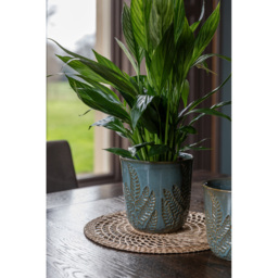 Ivyline Kew Teal Stoneware Fern Embossed Reactive Glaze Indoor Planter 18cm - thumbnail 2