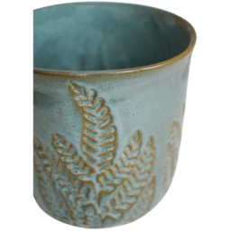 Ivyline Kew Teal Stoneware Fern Embossed Reactive Glaze Indoor Planter 18cm - thumbnail 3
