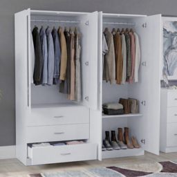 Vida Designs Riano White 4 Door 3 Drawer Mirrored Wardrobe - thumbnail 4
