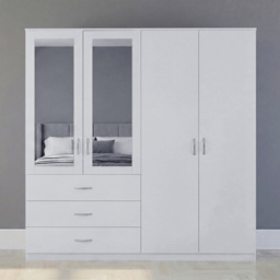 Vida Designs Riano White 4 Door 3 Drawer Mirrored Wardrobe - thumbnail 3