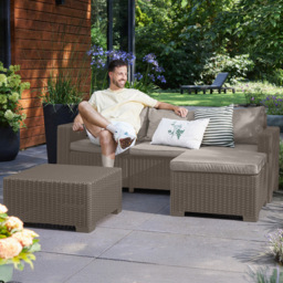 Keter California Cappuccino 4 Seater Wicker Garden Chaise Longue Set
