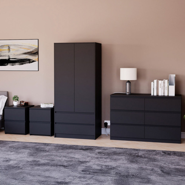 Vida Designs Denver 4 Piece Black Bedroom Furniture Set - image 1