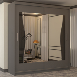 M N Furniture Banton 2 Door Grey Curved Mirrored Sliding Wardrobe 120cm - thumbnail 1