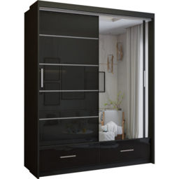 M N Furniture Seliyaa 2 Door 2 Drawer Black High Gloss Sliding Door Wardrobe 150cm - thumbnail 2