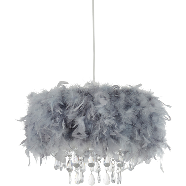 Lighting Collection Grey Feather Shade with Acrylic Drops - image 1
