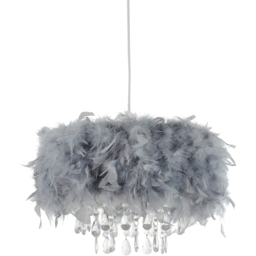 Lighting Collection Grey Feather Shade with Acrylic Drops