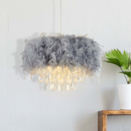 Lighting Collection Grey Feather Shade with Acrylic Drops - thumbnail 2