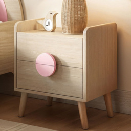 Flair Noah Oak and Pink 2 Drawer Bedside Table - thumbnail 1