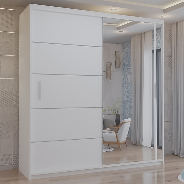 M N Furniture Venece 2 Door White Mirrored Sliding Wardrobe 180cm - image 1