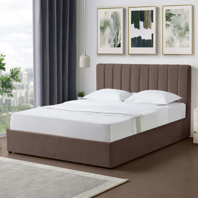 Artemis Home Evelynne King Size Dark Brown Linen Upholstered Ottoman Bed - image 1