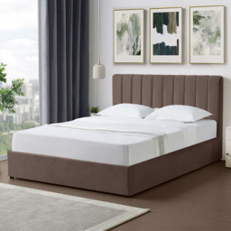 Artemis Home Evelynne King Size Dark Brown Linen Upholstered Ottoman Bed - thumbnail 1