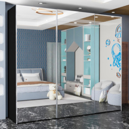 Sliding Wardrobes 4U Etna Black 3 Door Full Mirrored Wardrobe