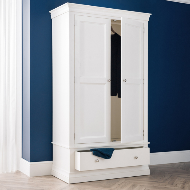 Julian Bowen Clermont 2 Door Single Drawer Surf White Wardrobe - image 1