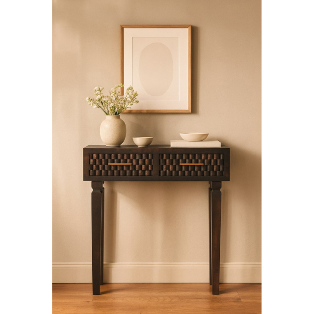Artisan Furniture Cadiz Velvet Mocha 2 Drawer Solid Wood Carved Slim Console Table - image 1
