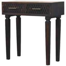Artisan Furniture Cadiz Velvet Mocha 2 Drawer Solid Wood Carved Slim Console Table - thumbnail 4