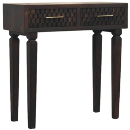 Artisan Furniture Cadiz Velvet Mocha 2 Drawer Solid Wood Carved Slim Console Table - thumbnail 3